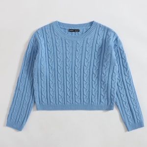 Drop Shoulder Cable Knit Crop Sweater